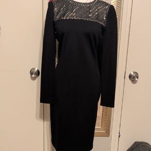 St. John Black Long Sleeve Dress with Studded Detail